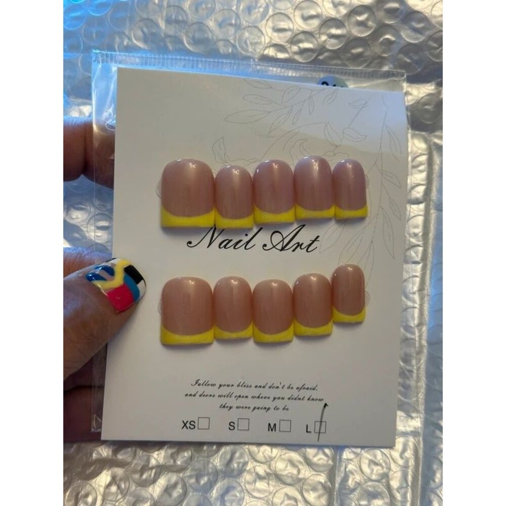 Yellow French Tip Short Baby Duck Press On Nails Size Large